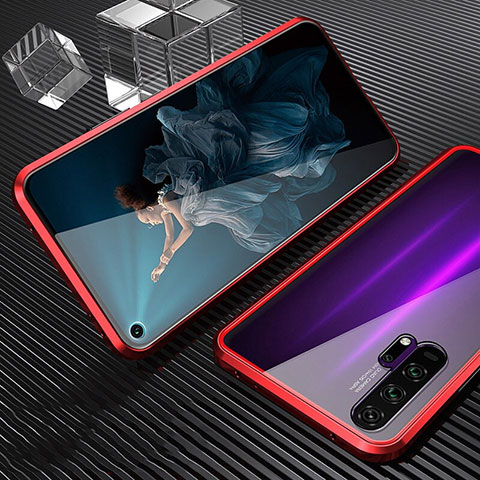 Custodia Lusso Alluminio Laterale Specchio 360 Gradi Cover T02 per Huawei Honor 20 Pro Rosso