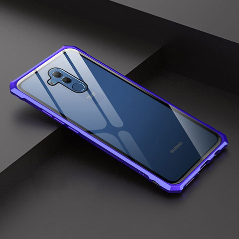 Custodia Lusso Alluminio Laterale Specchio 360 Gradi Cover T02 per Huawei Mate 20 Lite Blu