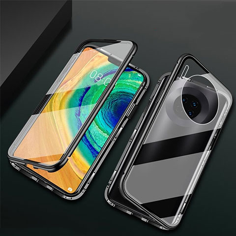 Custodia Lusso Alluminio Laterale Specchio 360 Gradi Cover T02 per Huawei Mate 30 Pro 5G Nero