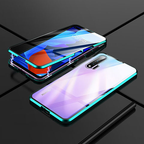 Custodia Lusso Alluminio Laterale Specchio 360 Gradi Cover T02 per Huawei Nova 6 5G Ciano