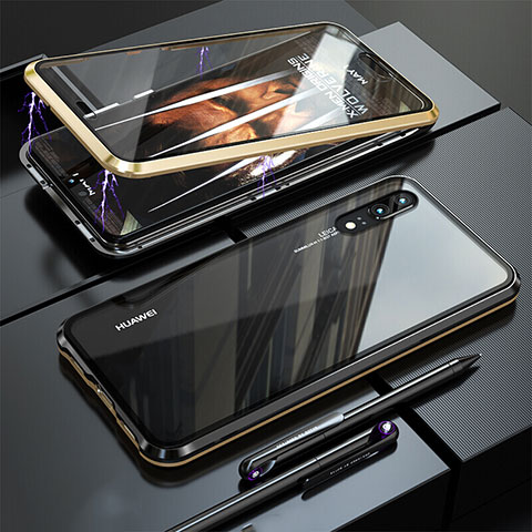 Custodia Lusso Alluminio Laterale Specchio 360 Gradi Cover T02 per Huawei P20 Oro