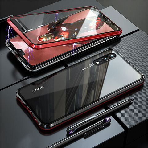 Custodia Lusso Alluminio Laterale Specchio 360 Gradi Cover T02 per Huawei P20 Rosso