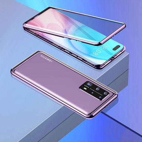 Custodia Lusso Alluminio Laterale Specchio 360 Gradi Cover T02 per Huawei P40 Pro+ Plus Viola