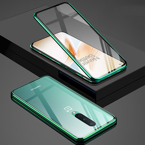 Custodia Lusso Alluminio Laterale Specchio 360 Gradi Cover T02 per OnePlus 8 Verde