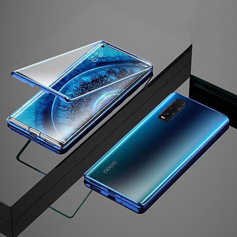 Custodia Lusso Alluminio Laterale Specchio 360 Gradi Cover T02 per Oppo Find X2 Blu