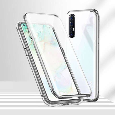 Custodia Lusso Alluminio Laterale Specchio 360 Gradi Cover T02 per Oppo Find X2 Neo Argento