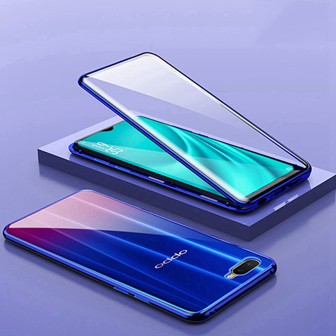 Custodia Lusso Alluminio Laterale Specchio 360 Gradi Cover T02 per Oppo RX17 Neo Blu