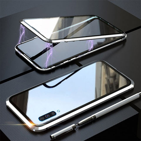 Custodia Lusso Alluminio Laterale Specchio 360 Gradi Cover T02 per Samsung Galaxy A70S Argento