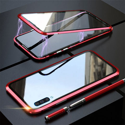 Custodia Lusso Alluminio Laterale Specchio 360 Gradi Cover T02 per Samsung Galaxy A70S Rosso