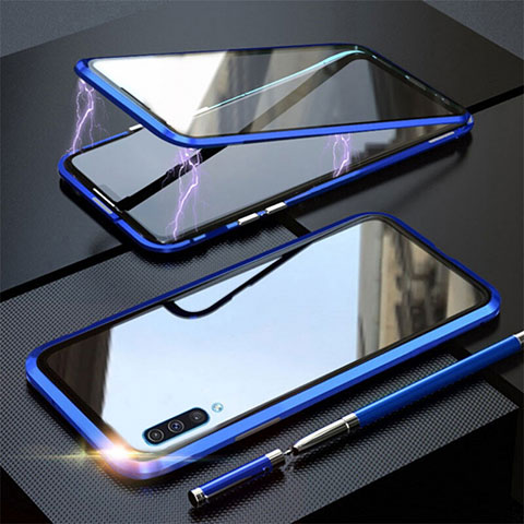 Custodia Lusso Alluminio Laterale Specchio 360 Gradi Cover T02 per Samsung Galaxy A90 5G Blu