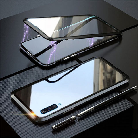 Custodia Lusso Alluminio Laterale Specchio 360 Gradi Cover T02 per Samsung Galaxy A90 5G Nero