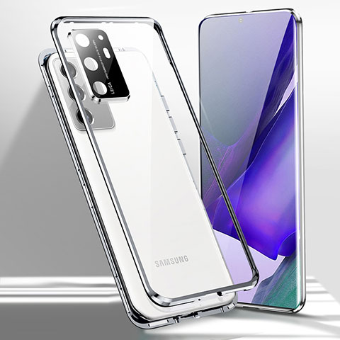 Custodia Lusso Alluminio Laterale Specchio 360 Gradi Cover T02 per Samsung Galaxy Note 20 Ultra 5G Argento