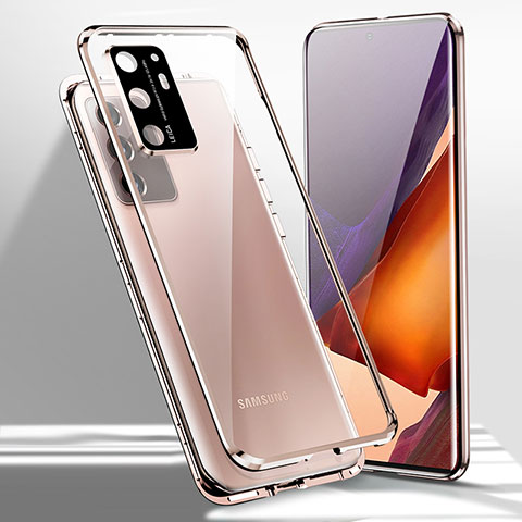 Custodia Lusso Alluminio Laterale Specchio 360 Gradi Cover T02 per Samsung Galaxy Note 20 Ultra 5G Bronze
