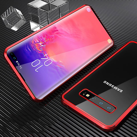 Custodia Lusso Alluminio Laterale Specchio 360 Gradi Cover T02 per Samsung Galaxy S10 Plus Rosso