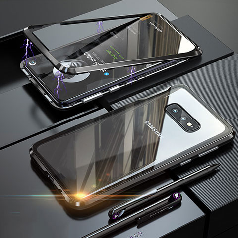 Custodia Lusso Alluminio Laterale Specchio 360 Gradi Cover T02 per Samsung Galaxy S10e Nero