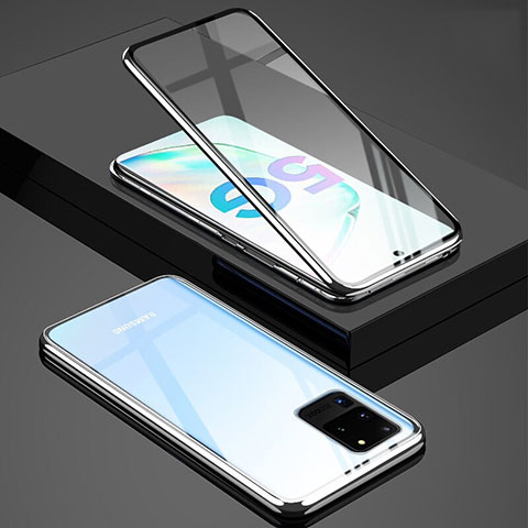Custodia Lusso Alluminio Laterale Specchio 360 Gradi Cover T02 per Samsung Galaxy S20 Ultra 5G Argento