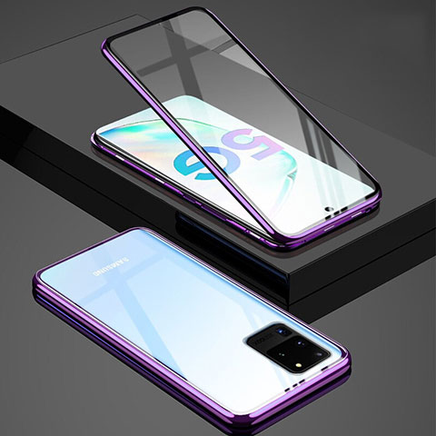 Custodia Lusso Alluminio Laterale Specchio 360 Gradi Cover T02 per Samsung Galaxy S20 Ultra 5G Viola