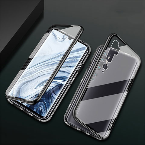 Custodia Lusso Alluminio Laterale Specchio 360 Gradi Cover T02 per Xiaomi Mi Note 10 Pro Nero