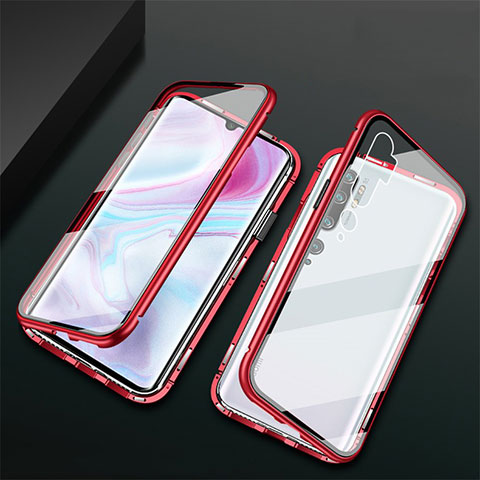Custodia Lusso Alluminio Laterale Specchio 360 Gradi Cover T02 per Xiaomi Mi Note 10 Rosso