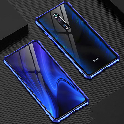 Custodia Lusso Alluminio Laterale Specchio 360 Gradi Cover T02 per Xiaomi Redmi K20 Pro Blu
