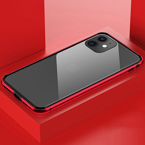 Custodia Lusso Alluminio Laterale Specchio 360 Gradi Cover T03 per Apple iPhone 11 Rosso