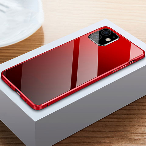 Custodia Lusso Alluminio Laterale Specchio 360 Gradi Cover T03 per Apple iPhone 12 Mini Rosso e Nero