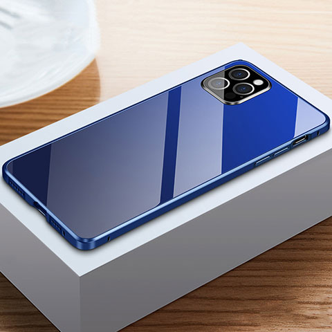 Custodia Lusso Alluminio Laterale Specchio 360 Gradi Cover T03 per Apple iPhone 12 Pro Blu
