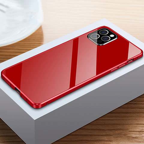 Custodia Lusso Alluminio Laterale Specchio 360 Gradi Cover T03 per Apple iPhone 12 Pro Max Rosso