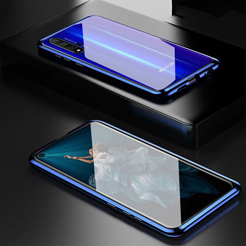 Custodia Lusso Alluminio Laterale Specchio 360 Gradi Cover T03 per Huawei Honor 20 Blu