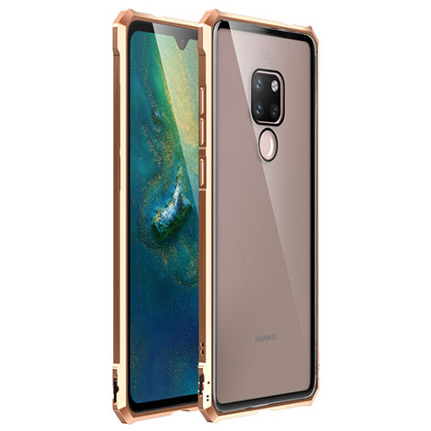 Custodia Lusso Alluminio Laterale Specchio 360 Gradi Cover T03 per Huawei Mate 20 X 5G Oro