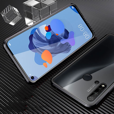 Custodia Lusso Alluminio Laterale Specchio 360 Gradi Cover T03 per Huawei Nova 5i Nero