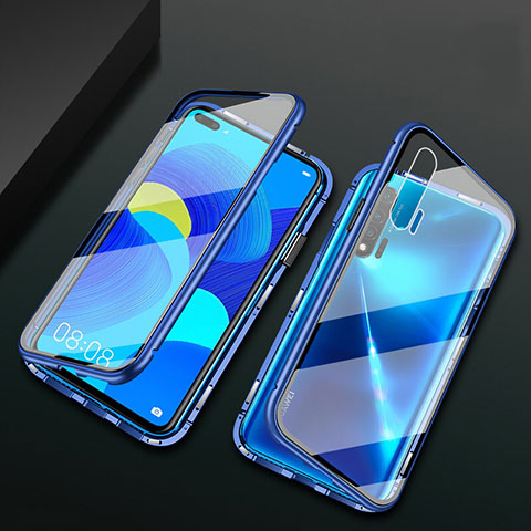 Custodia Lusso Alluminio Laterale Specchio 360 Gradi Cover T03 per Huawei Nova 6 5G Blu