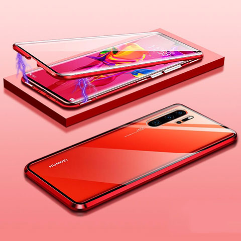 Custodia Lusso Alluminio Laterale Specchio 360 Gradi Cover T03 per Huawei P30 Pro New Edition Rosso