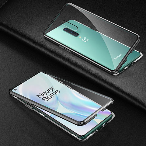 Custodia Lusso Alluminio Laterale Specchio 360 Gradi Cover T03 per OnePlus 8 Nero