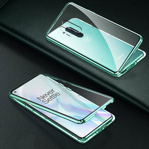 Custodia Lusso Alluminio Laterale Specchio 360 Gradi Cover T03 per OnePlus 8 Pro Verde