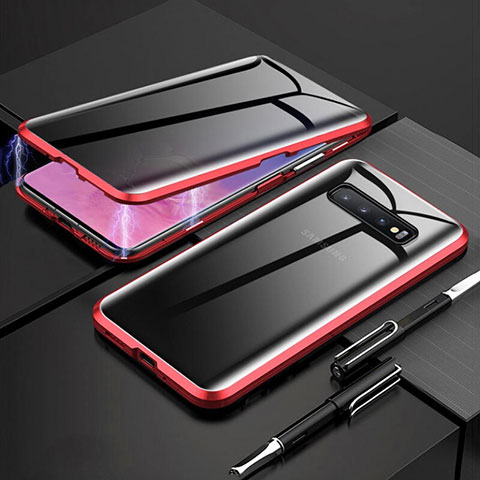 Custodia Lusso Alluminio Laterale Specchio 360 Gradi Cover T03 per Samsung Galaxy S10 Plus Rosso