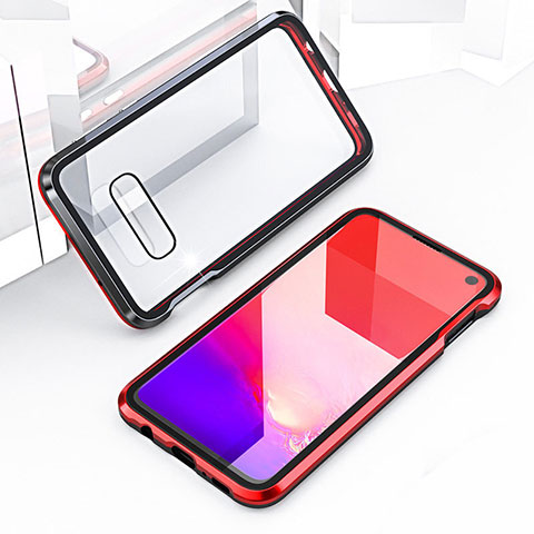 Custodia Lusso Alluminio Laterale Specchio 360 Gradi Cover T03 per Samsung Galaxy S10e Rosso