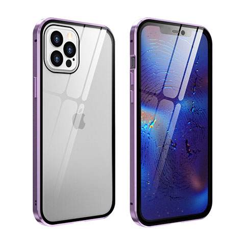 Custodia Lusso Alluminio Laterale Specchio 360 Gradi Cover T04 per Apple iPhone 12 Pro Max Lavanda