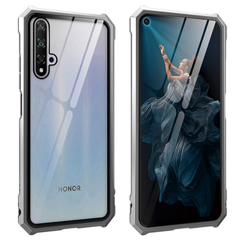 Custodia Lusso Alluminio Laterale Specchio 360 Gradi Cover T04 per Huawei Honor 20 Argento