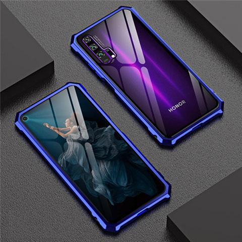 Custodia Lusso Alluminio Laterale Specchio 360 Gradi Cover T04 per Huawei Honor 20 Pro Blu