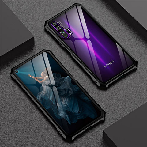 Custodia Lusso Alluminio Laterale Specchio 360 Gradi Cover T04 per Huawei Honor 20 Pro Nero