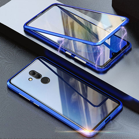 Custodia Lusso Alluminio Laterale Specchio 360 Gradi Cover T04 per Huawei Mate 20 Lite Blu