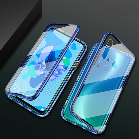 Custodia Lusso Alluminio Laterale Specchio 360 Gradi Cover T04 per Huawei Nova 5i Blu