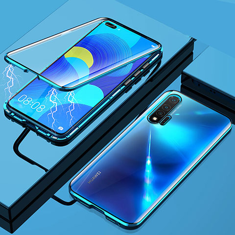 Custodia Lusso Alluminio Laterale Specchio 360 Gradi Cover T04 per Huawei Nova 6 5G Blu