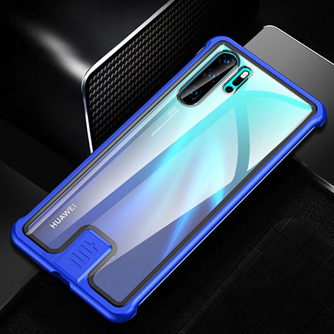 Custodia Lusso Alluminio Laterale Specchio 360 Gradi Cover T04 per Huawei P30 Pro New Edition Blu