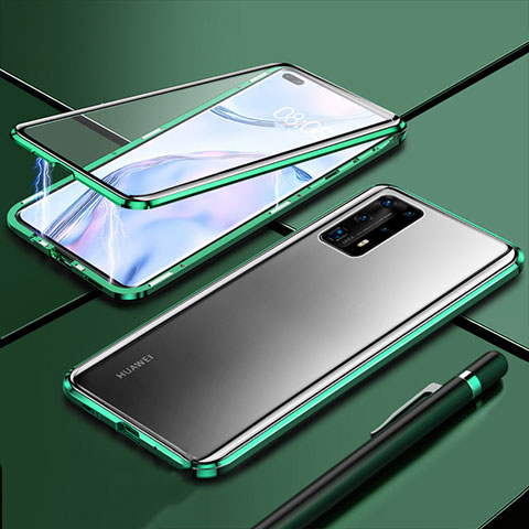 Custodia Lusso Alluminio Laterale Specchio 360 Gradi Cover T04 per Huawei P40 Pro+ Plus Verde