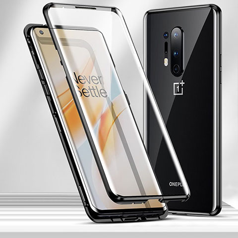 Custodia Lusso Alluminio Laterale Specchio 360 Gradi Cover T04 per OnePlus 8 Pro Nero