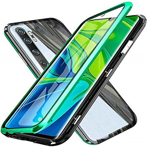 Custodia Lusso Alluminio Laterale Specchio 360 Gradi Cover T04 per Xiaomi Mi Note 10 Pro Verde