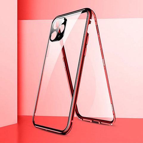 Custodia Lusso Alluminio Laterale Specchio 360 Gradi Cover T05 per Apple iPhone 11 Pro Max Rosso