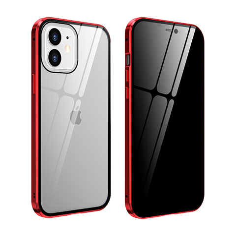 Custodia Lusso Alluminio Laterale Specchio 360 Gradi Cover T05 per Apple iPhone 12 Mini Rosso